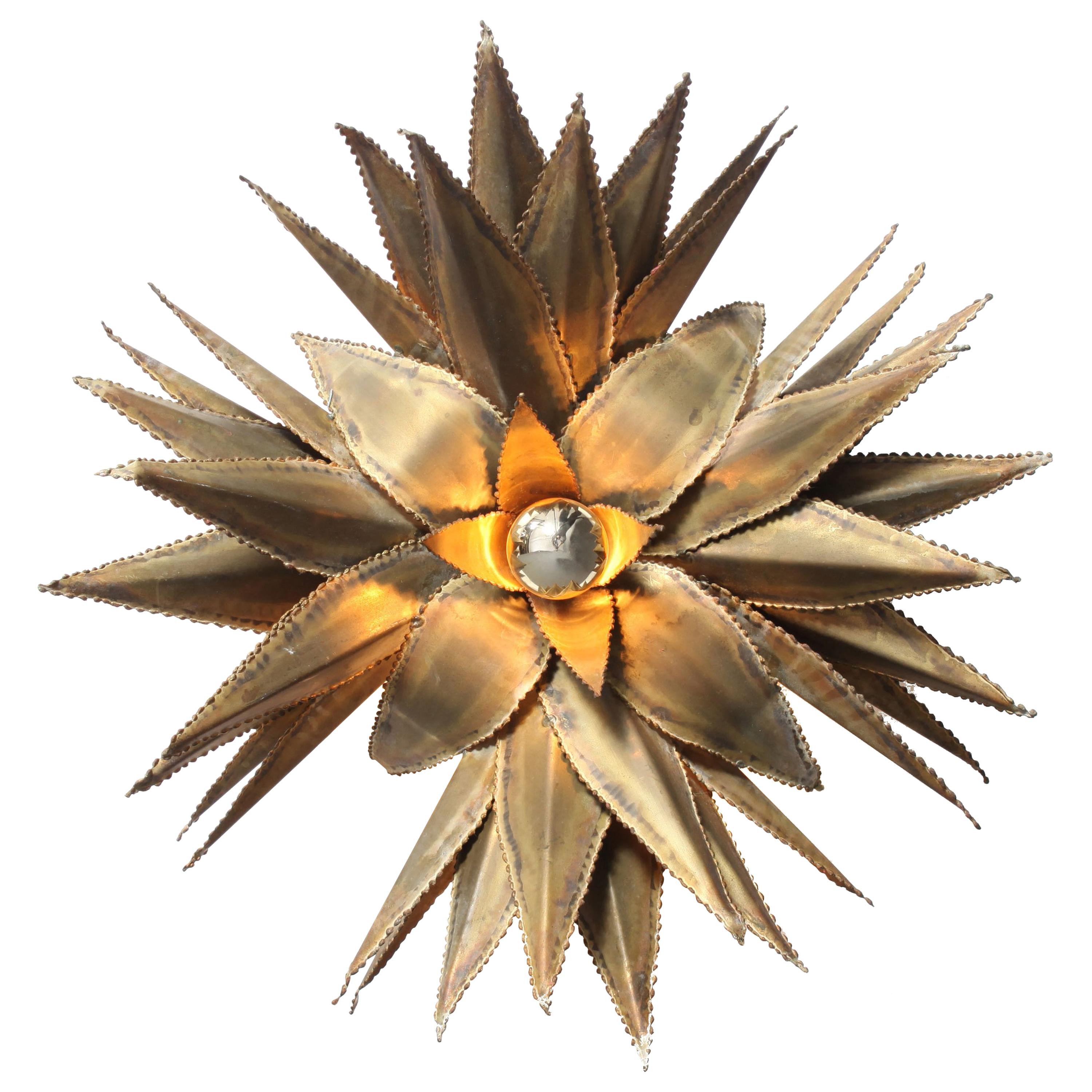 Hollywood Regency Star Shaped Palm Tree Brass Sconces, Set of Ten