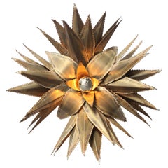 Hollywood Regency Star Shaped Palm Tree Brass Sconces, Set of Ten