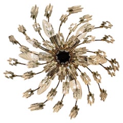 Plafonier Hollywood Regency Starburst en metal dorado y cristal, años 80-1990