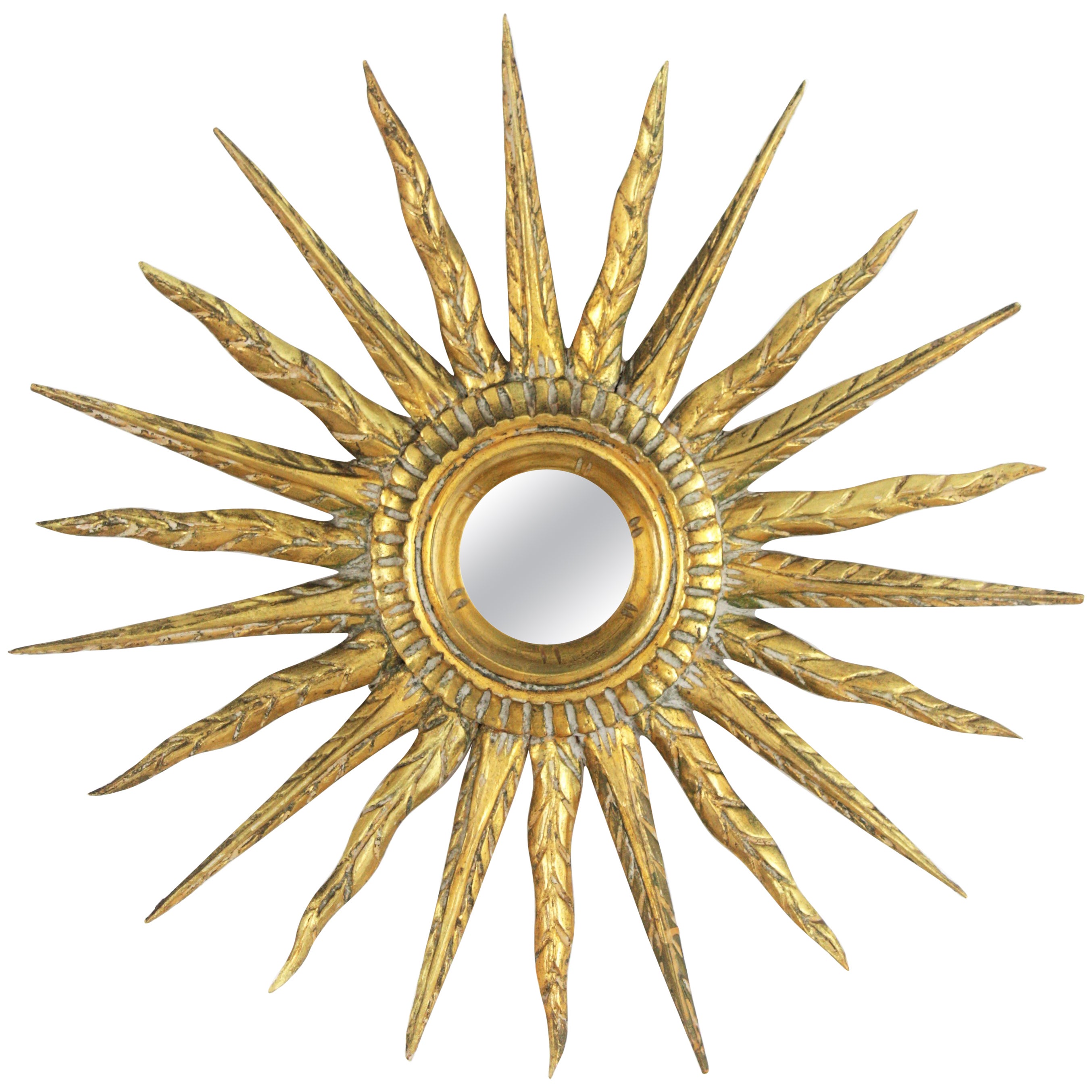 Hollywood Regency Starburst Sunburst Mirror in Giltwood, Spain 1940s