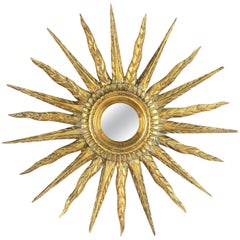 Hollywood Regency Starburst Sunburst Mirror in Giltwood, Spain 1940s