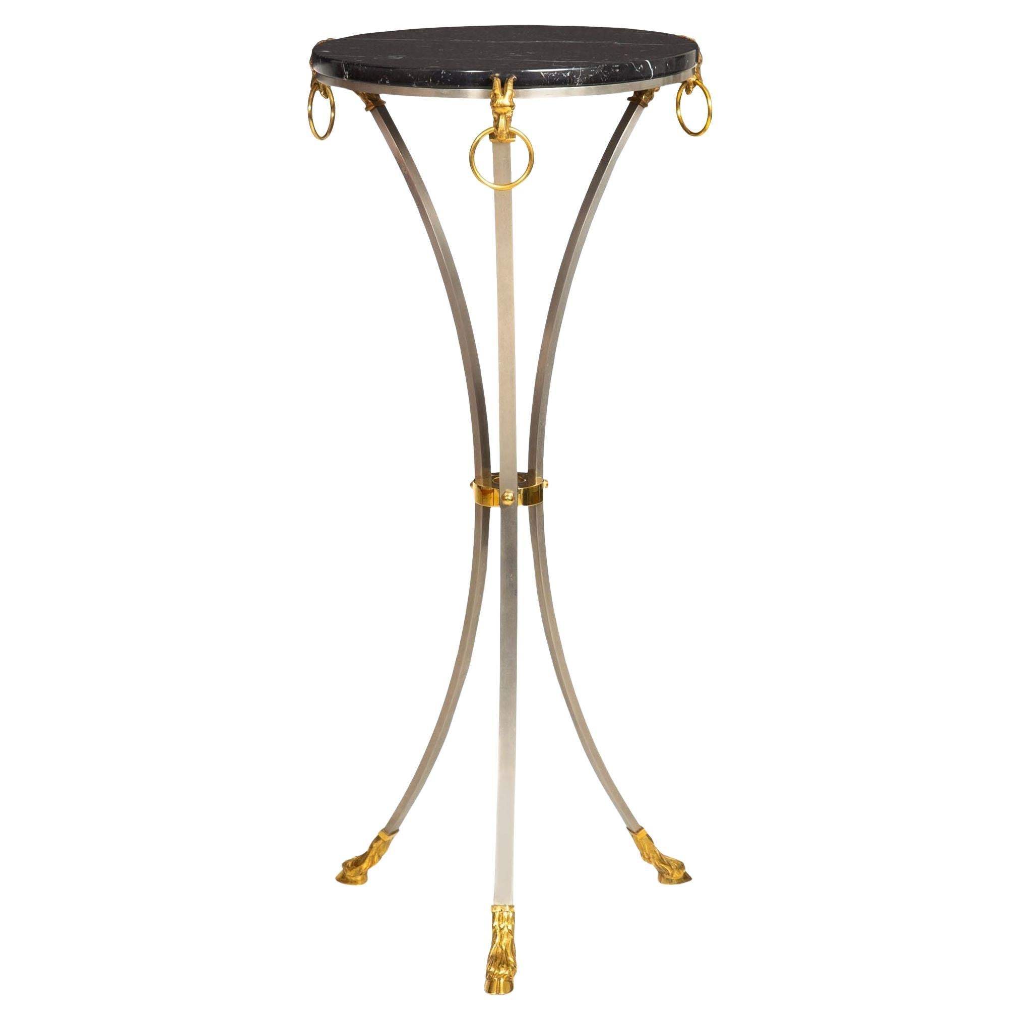 Hollywood Regency Stahl Marmorplatte Sockel Pflanzenständer Gueridon Tisch im Angebot