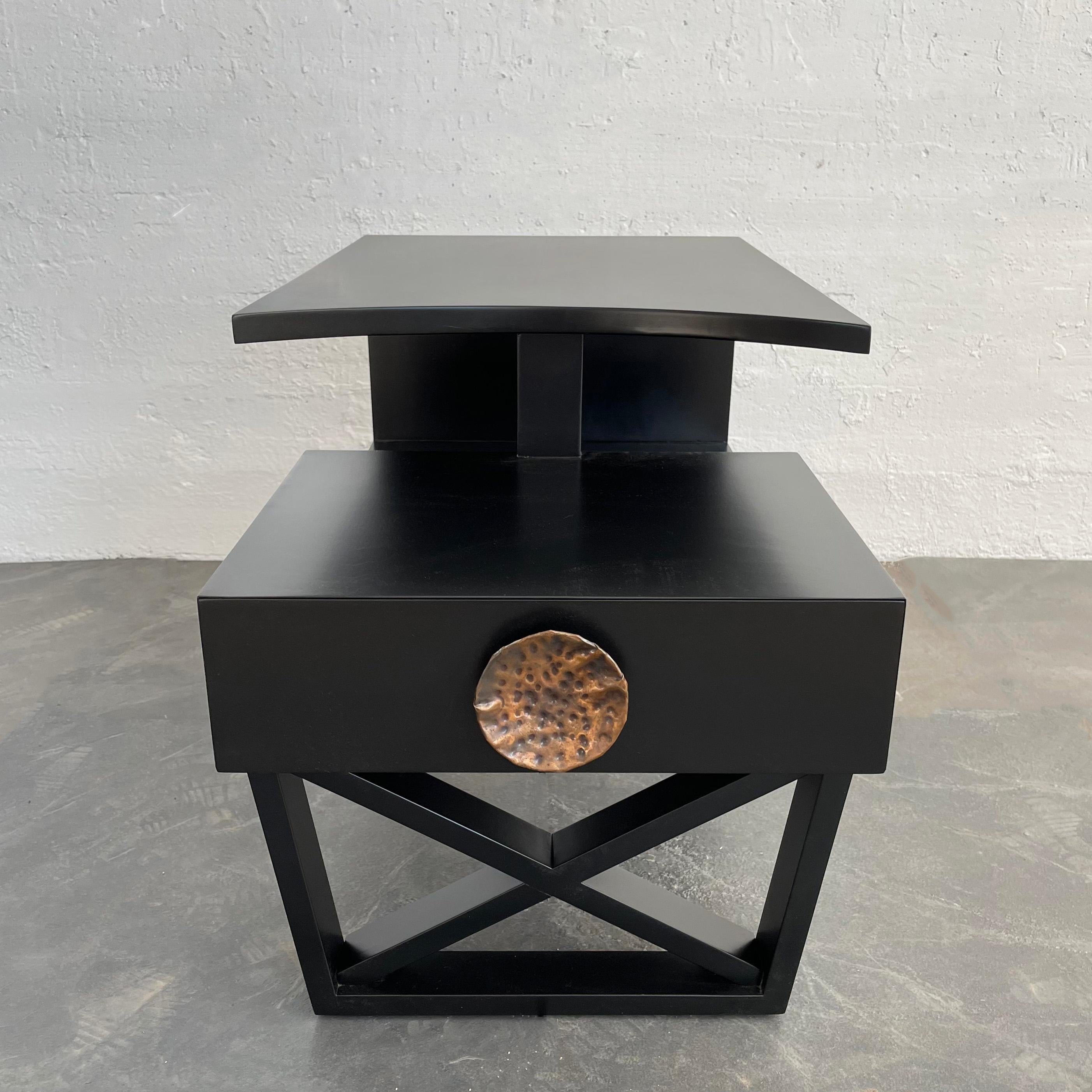 Lacquered Hollywood Regency Stepped Side Table Attributed To James Mont For Sale