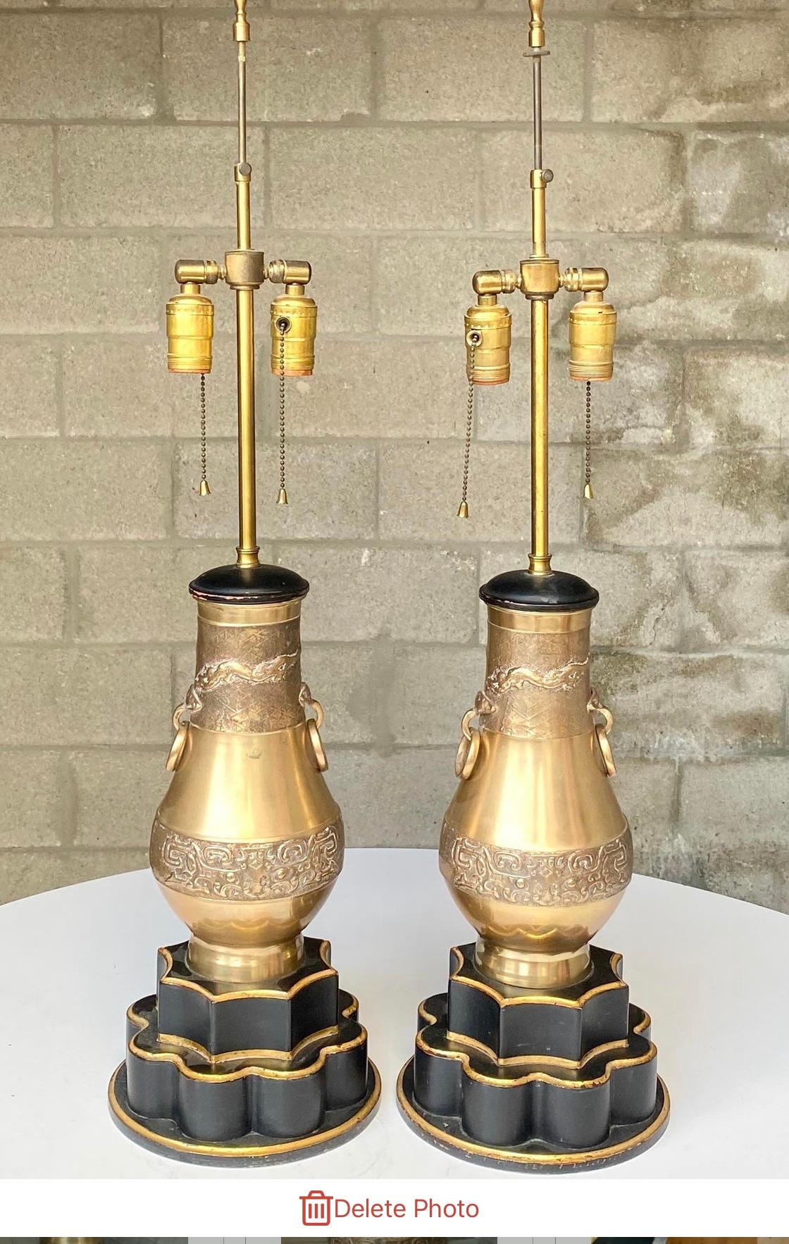 American Hollywood Regency Stiffel Brass Urn Lamps, A Pair 
