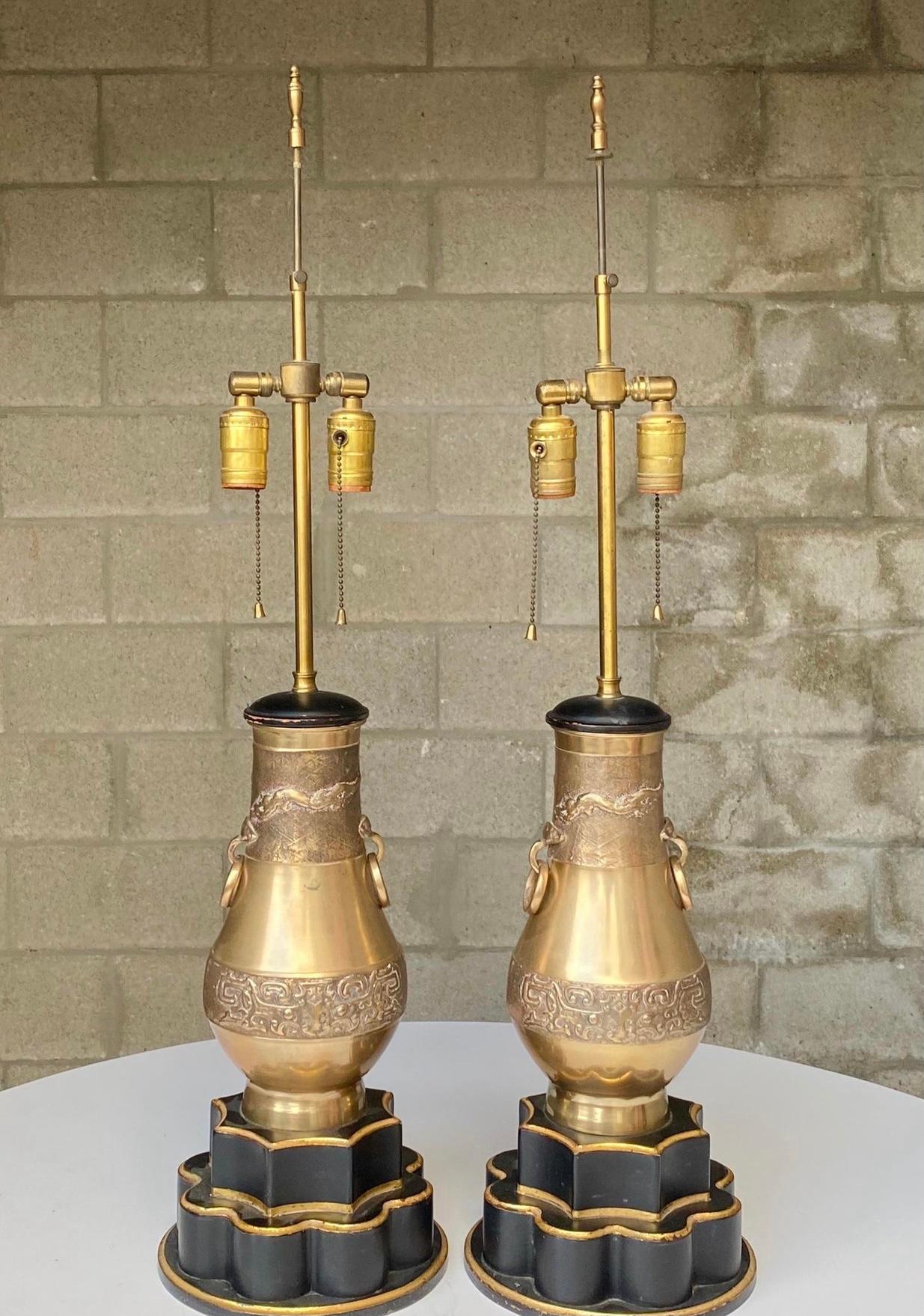 Hollywood Regency Stiffel Brass Urn Lamps, A Pair  In Good Condition In west palm beach, FL
