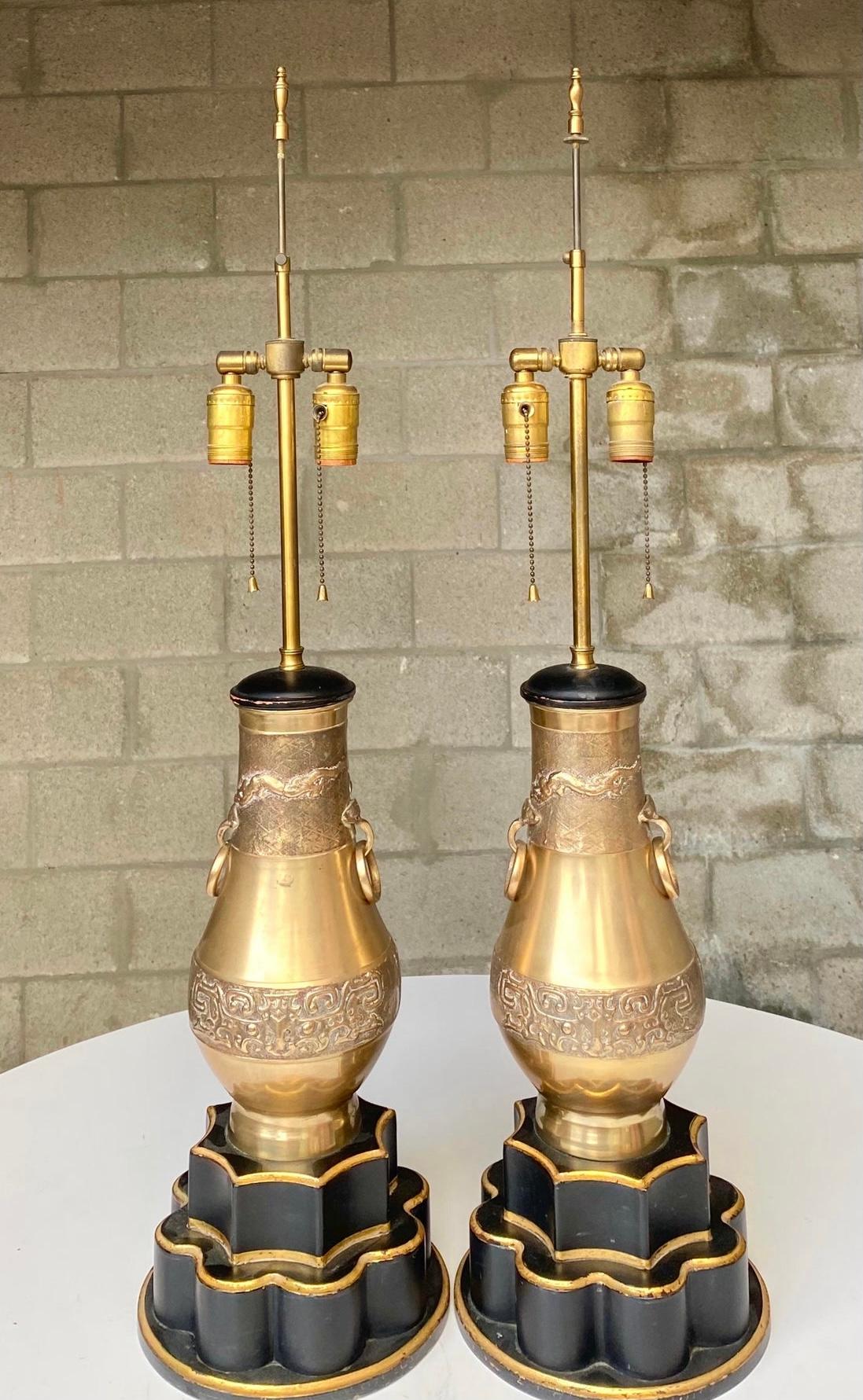 20th Century Hollywood Regency Stiffel Brass Urn Lamps, A Pair 