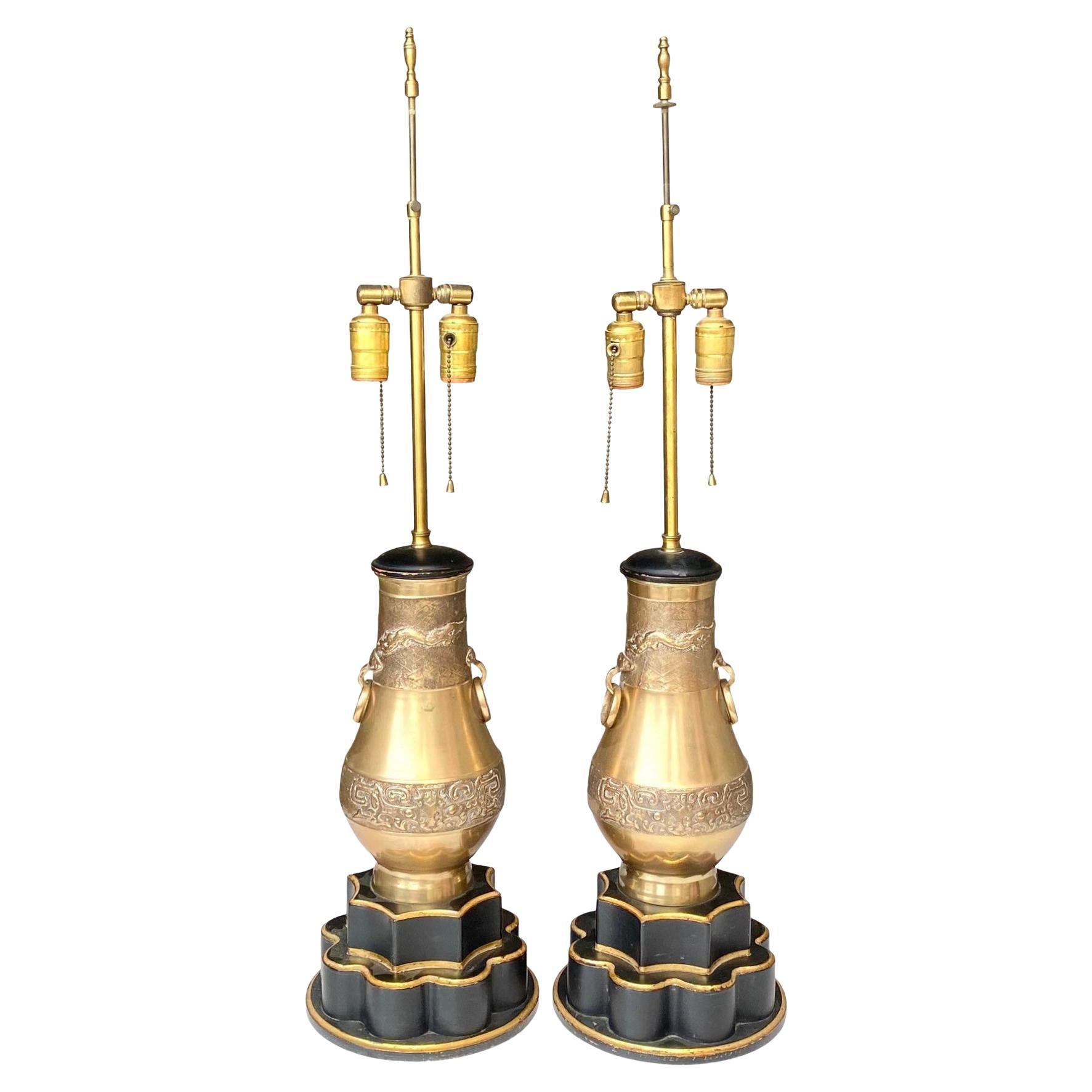 Hollywood Regency Stiffel Brass Urn Lamps, A Pair 