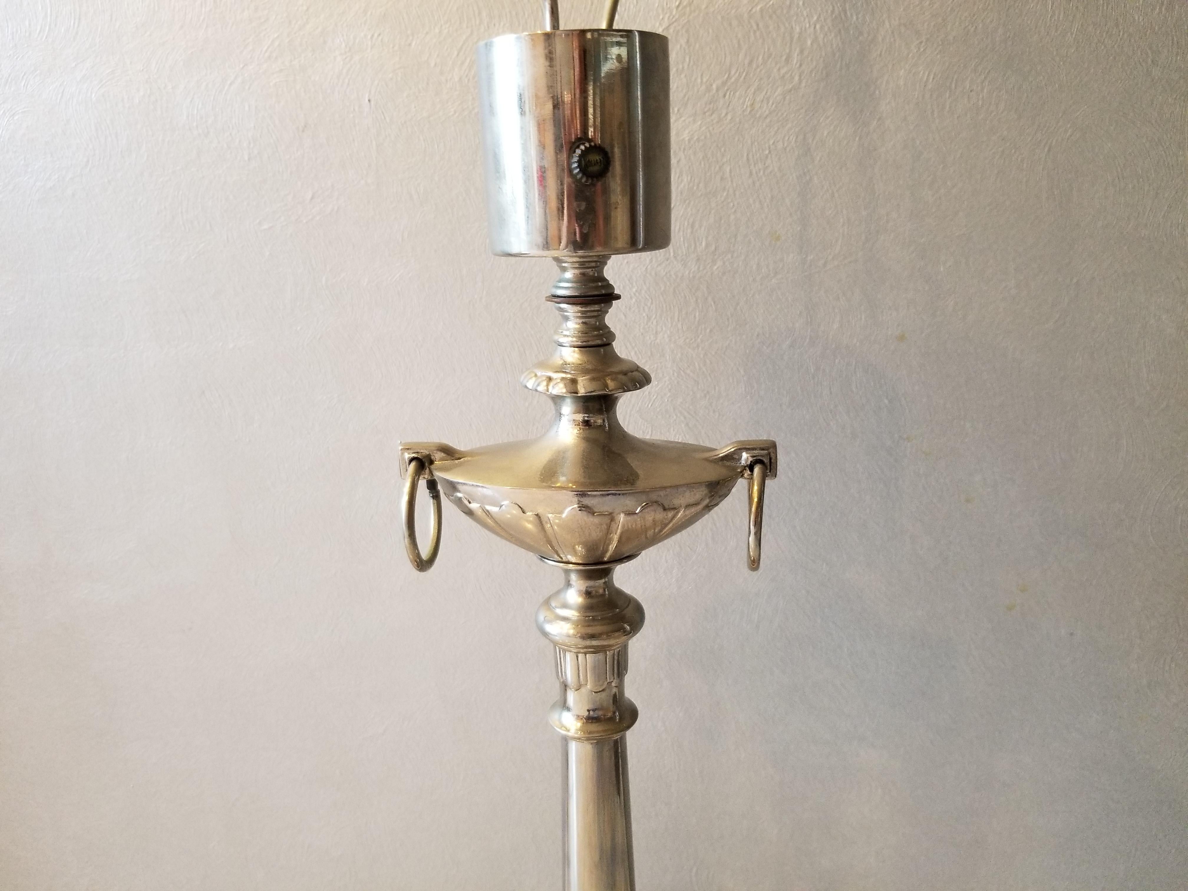 Chrome Regency Table Lamp Silver Column Urn 1950s Stiffel Lamp Co