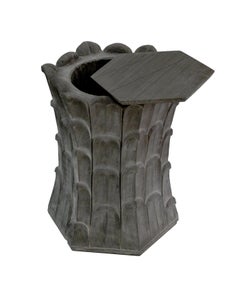 Hollywood Regency Stone Accent Table (Grey Marble), Carved Bamboo Pedestal
