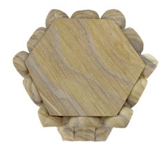 Table d'appoint « Hollywood Regency » en pierre (teck arc-en-ciel), avec piédestal en bambou sculpté