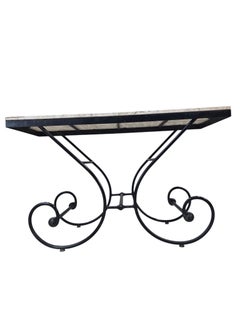 Hollywood Regency Stone Top Table with Sculptural Wrought Iron Scroll Base
