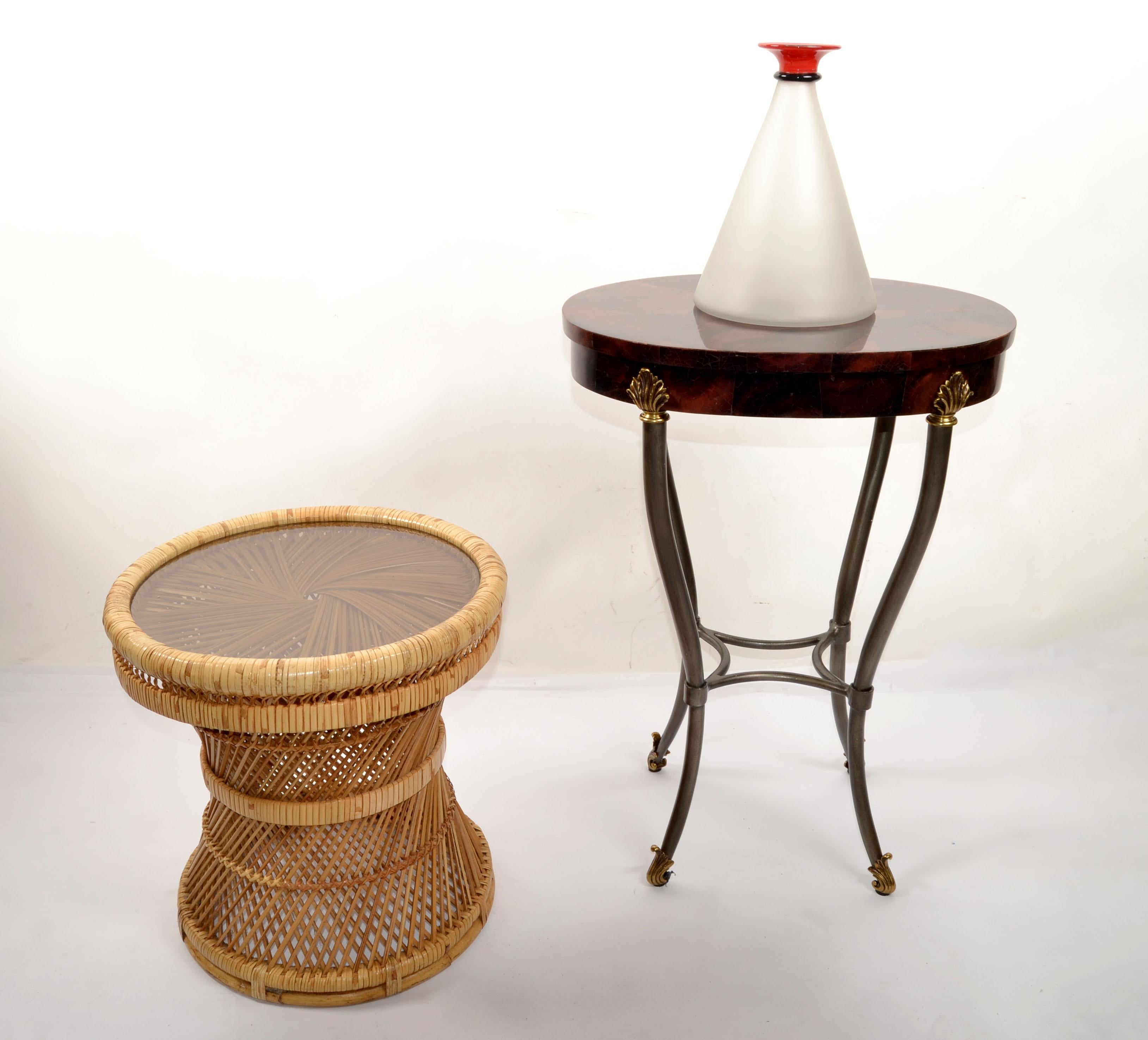 Table d'appoint ovale style Hollywood Regency Faux Tessellés Horn Brass Decor en vente 9