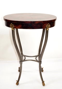 Hollywood Regency Style Accent Oval Side Table Faux Tessellated Horn Brass Decor