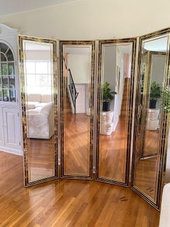 Hollywood Regency Style Adjustable Four Panel Floor Mirror Room Divider