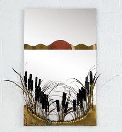 Hollywood Regency Style and 1970s Design Brass Wall Mounted Sculpture Mirror