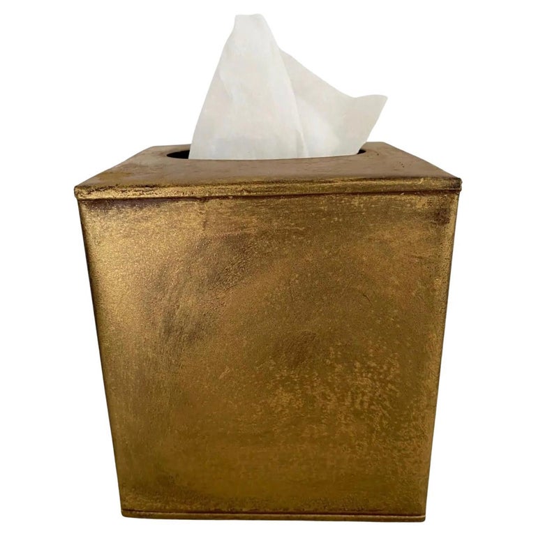 Treat yourself to something special with this stylish Neo-classical revival or Hollywood Regency style tissue box with an antiqued gold finish galvanized metal tissue box cover and add fashion and protection for your facial tissue. Will work in a