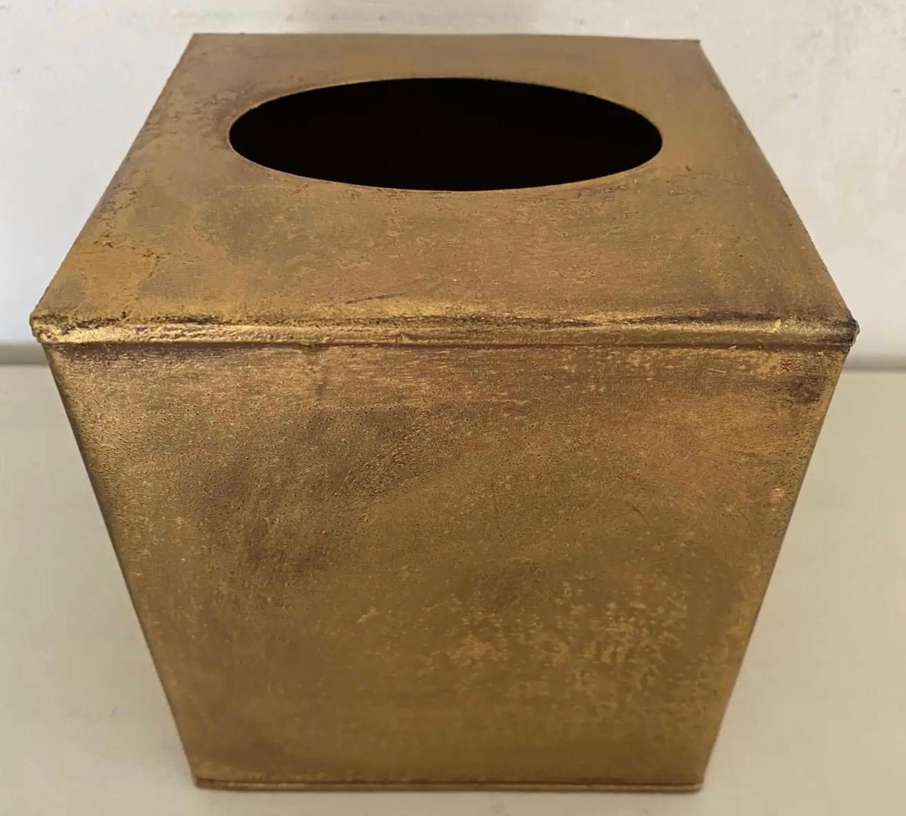 Contemporary Hollywood Regency Style Antiqued Gold Tissue Box