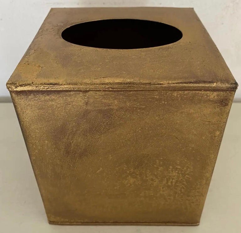 Tin Hollywood Regency Style Antiqued Gold Tissue Box For Sale