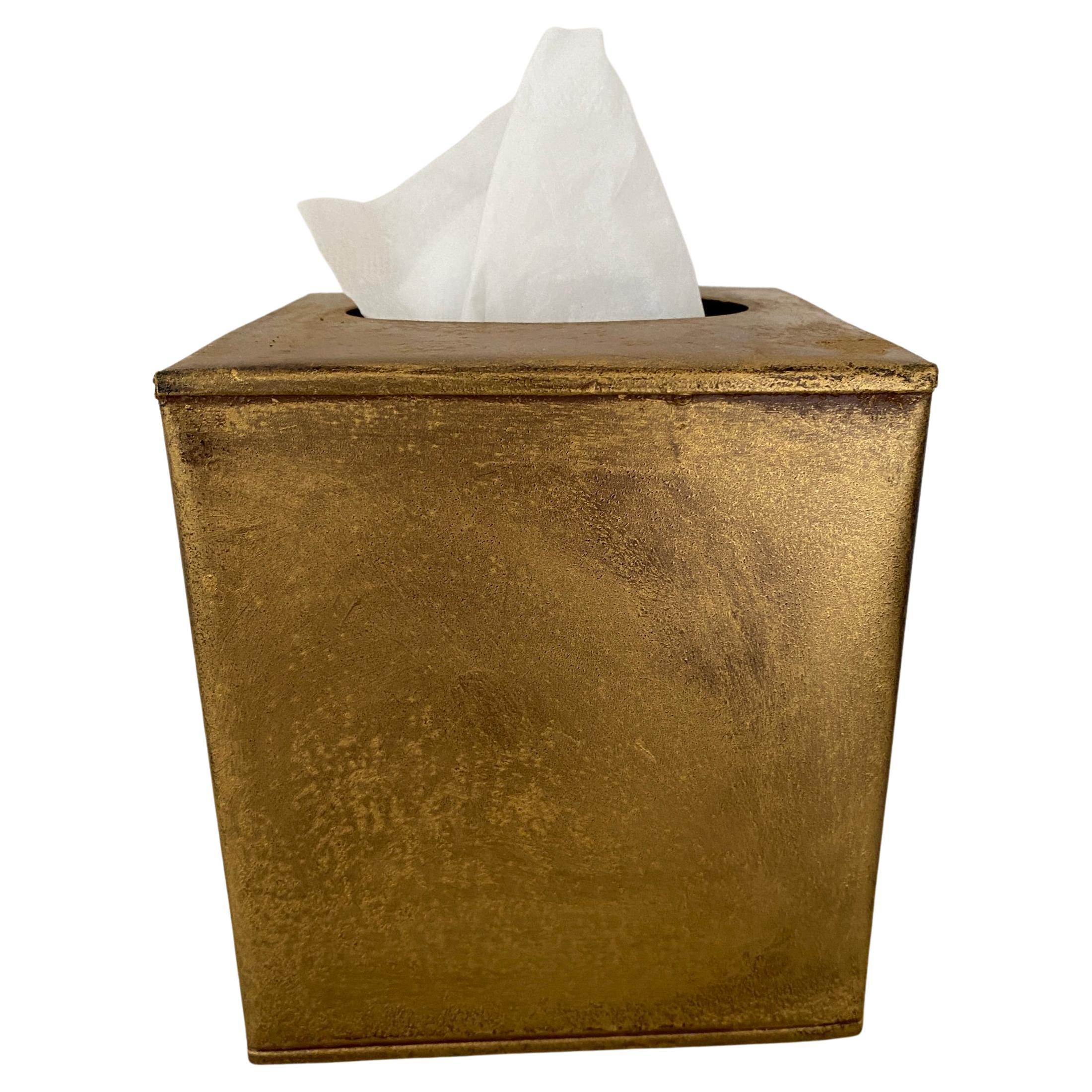 Contemporary Authentic Leather Navy Blue Covered Tissue Box For Sale at