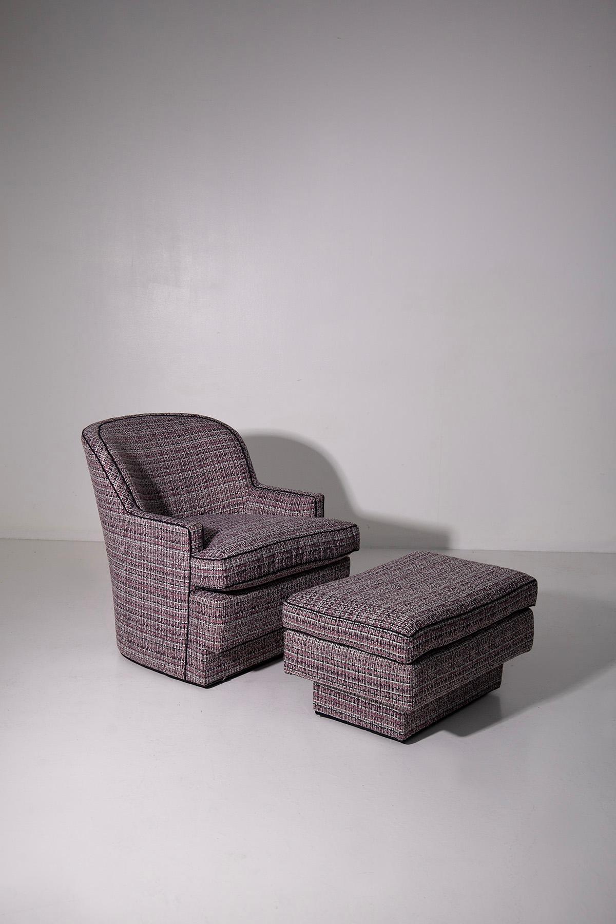 Conjunto de sillón y otomana estilo Hollywood Regency en Bueno estado para la venta en Milano, IT