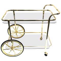Hollywood Regency Style Bar Cart, Tea Trolley or Drinks Stand in Brass and Glass