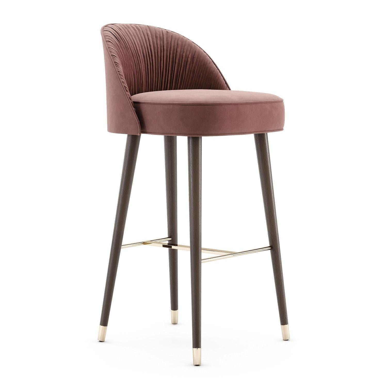 Moderne Hollywood Regency Style Barstools In Hand-Pleated Rose Velvet en vente