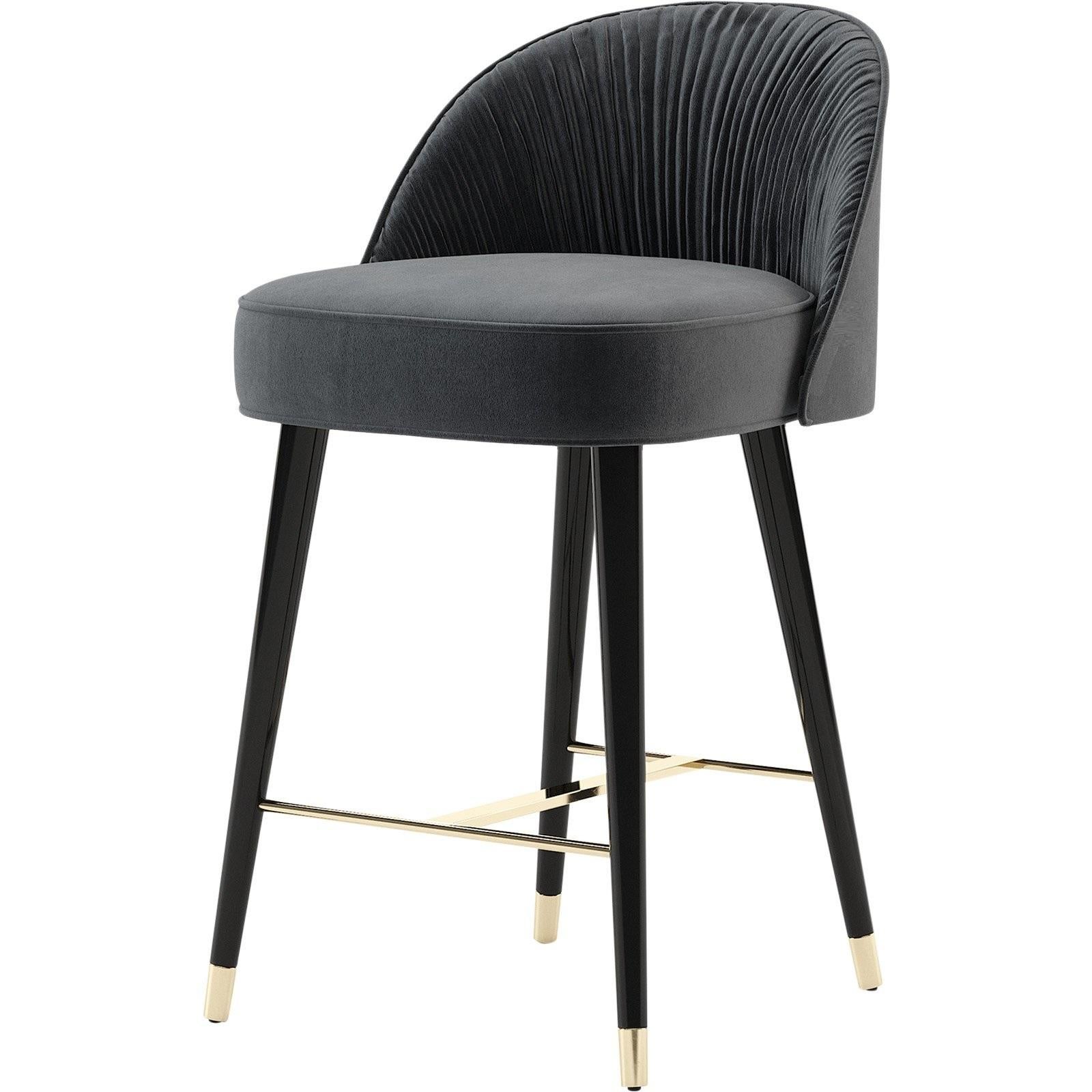 Acier inoxydable Hollywood Regency Style Barstools In Hand-Pleated Rose Velvet en vente