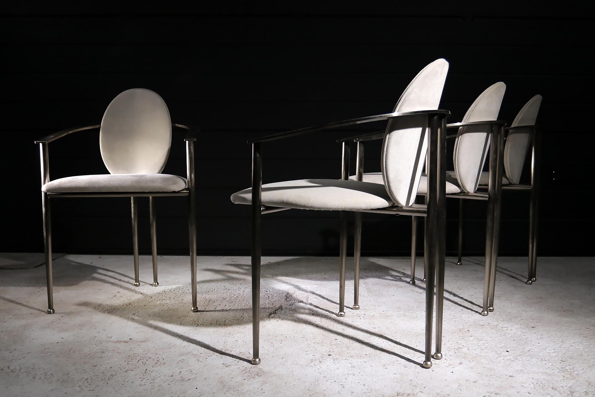 Belgian 8 Hollywood Regency Style Belgo Chrom Chairs 1980