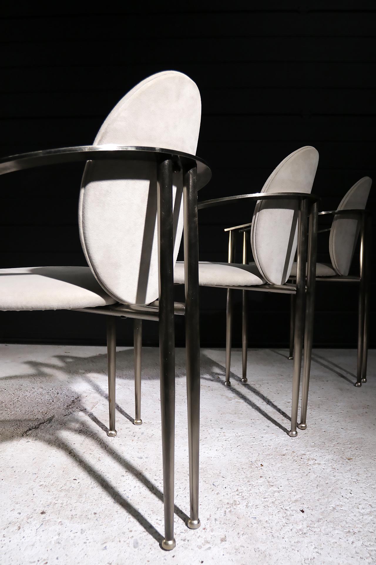 Brushed 8 Hollywood Regency Style Belgo Chrom Chairs 1980