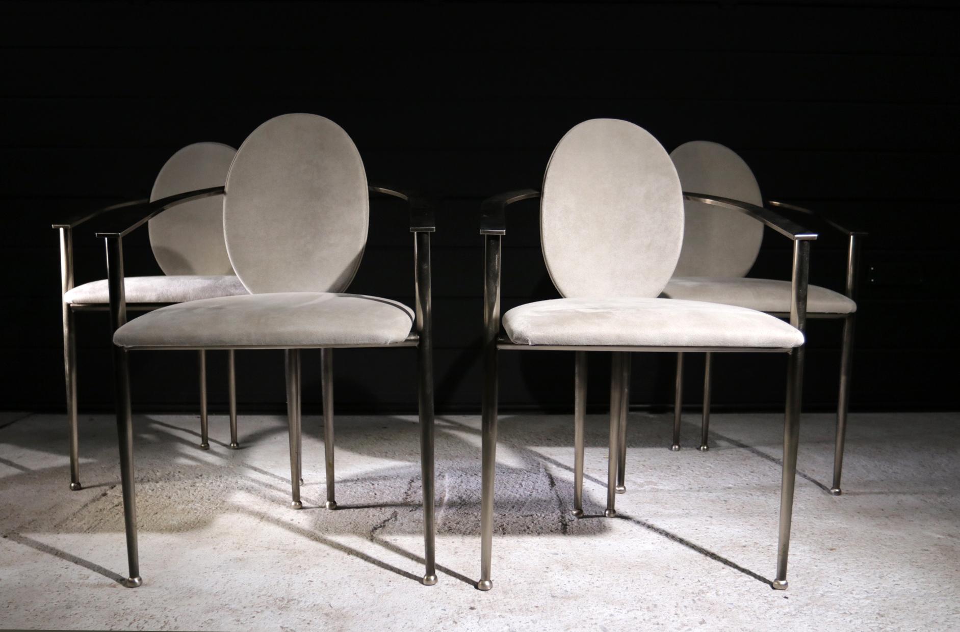 Hollywood Regency Style Belgo Chrom Chairs Gray, Beige, 1980 In Good Condition In Boven Leeuwen, NL
