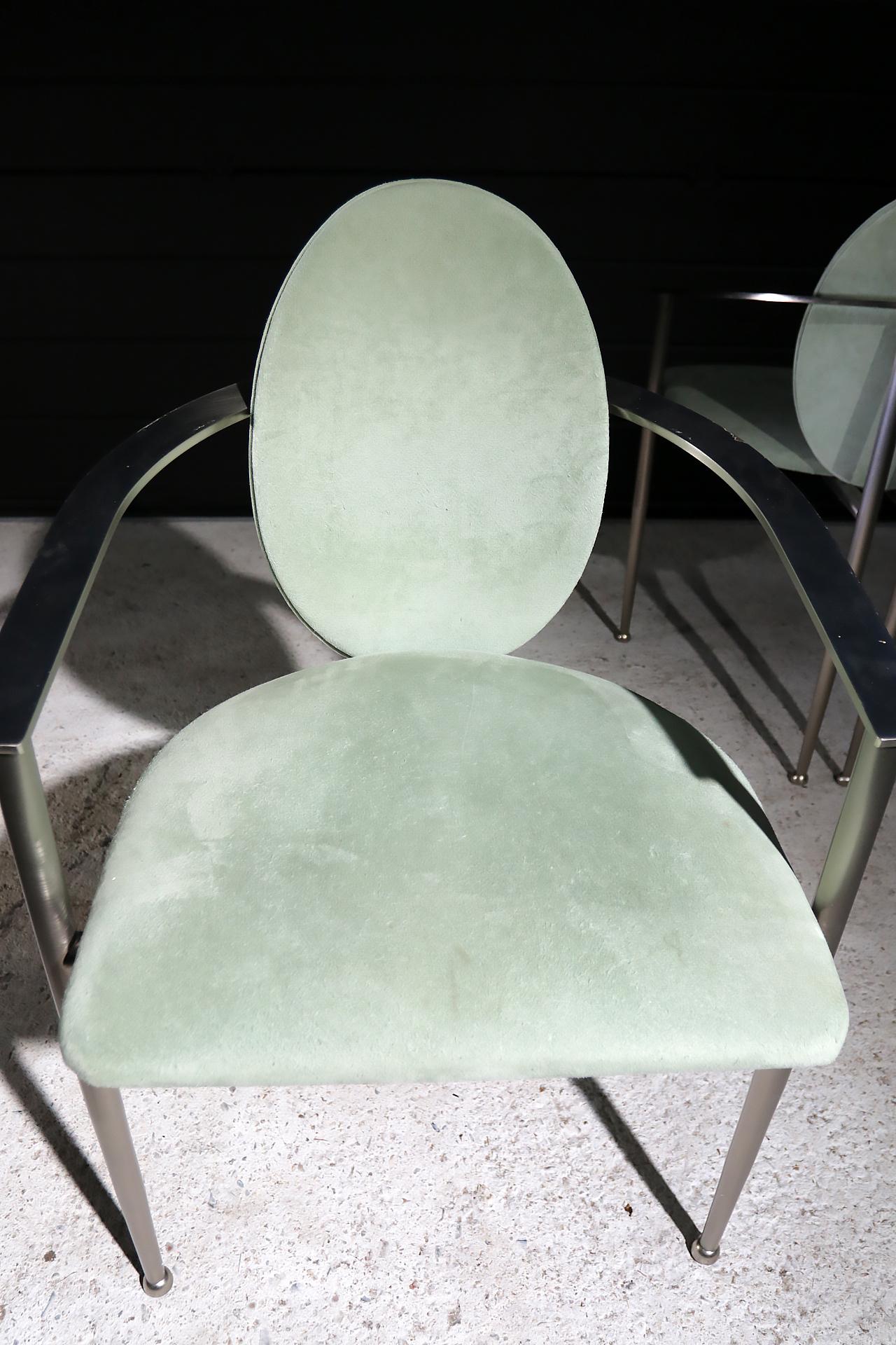Steel 4 Hollywood Regency Style Belgo Chrom Chairs Mint Green, 1980