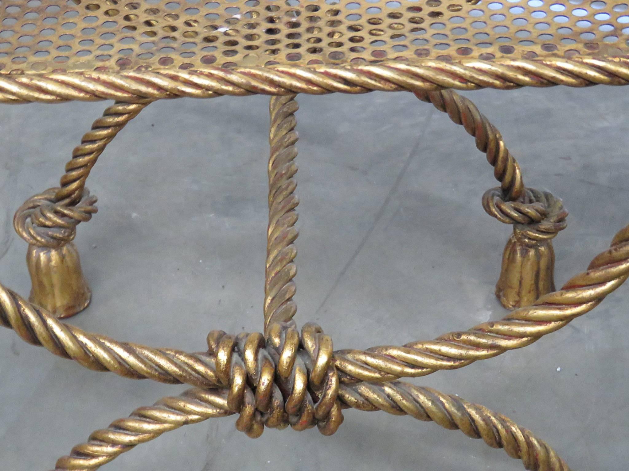 Hollywood Regency Style Italian Gilded Rope Tassel Bench 2