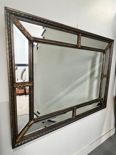 Hollywood Regency Style Beveled Multi-Panel Mirror with Rope & Gilt Leaf Design