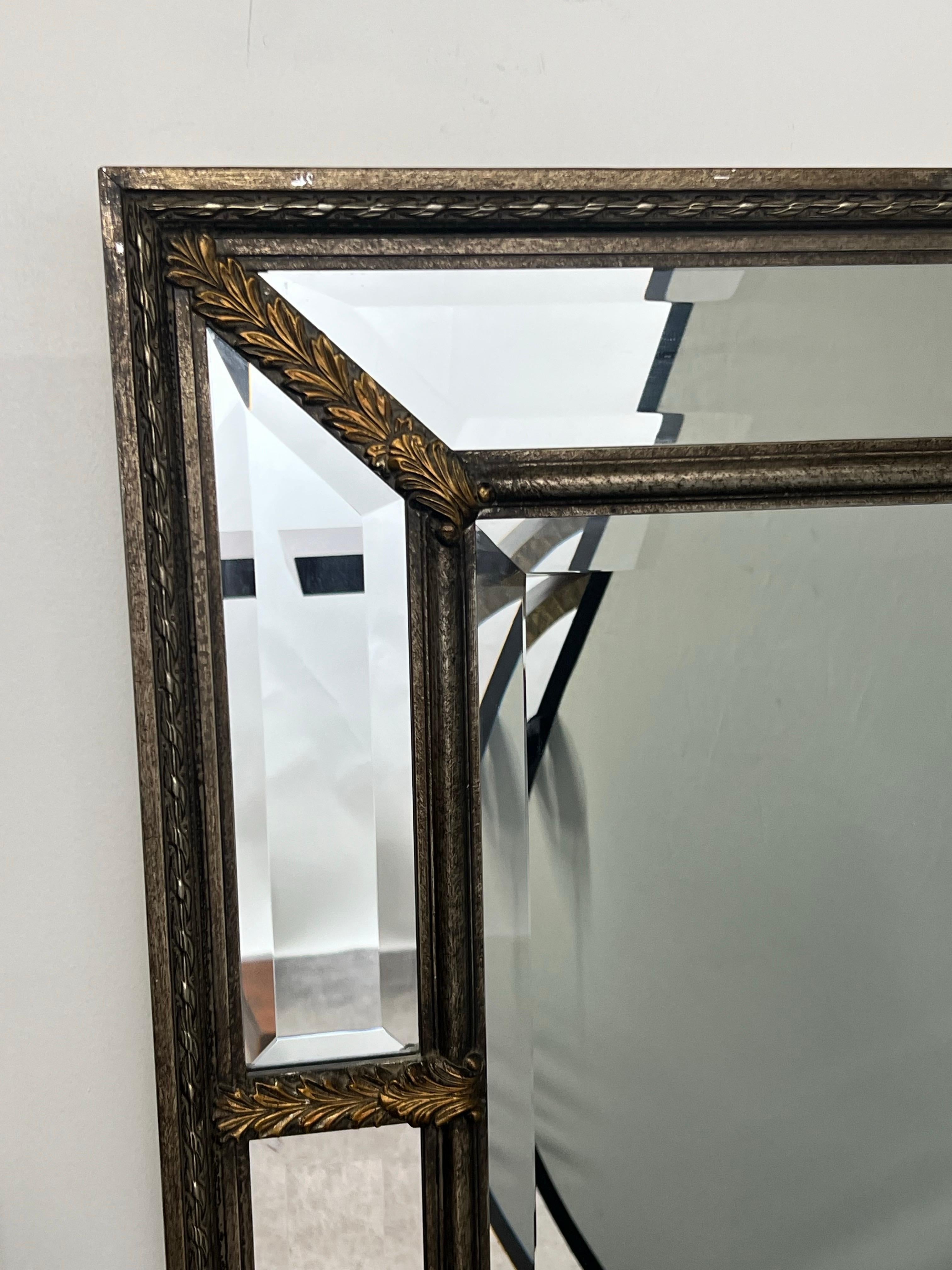 20th Century Hollywood Regency Style Beveled Multi-Panel Mirror with Rope & Gilt Leaf Design For Sale