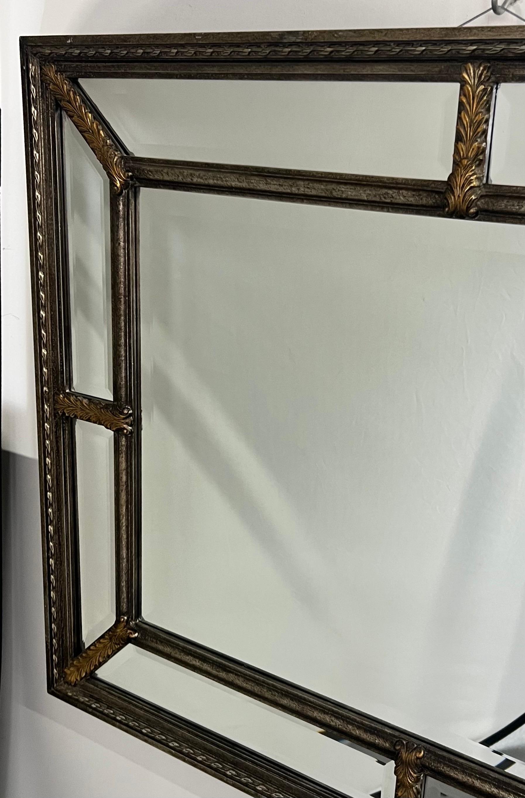 Hollywood Regency Style Beveled Multi-Panel Mirror with Rope & Gilt Leaf Design For Sale 1