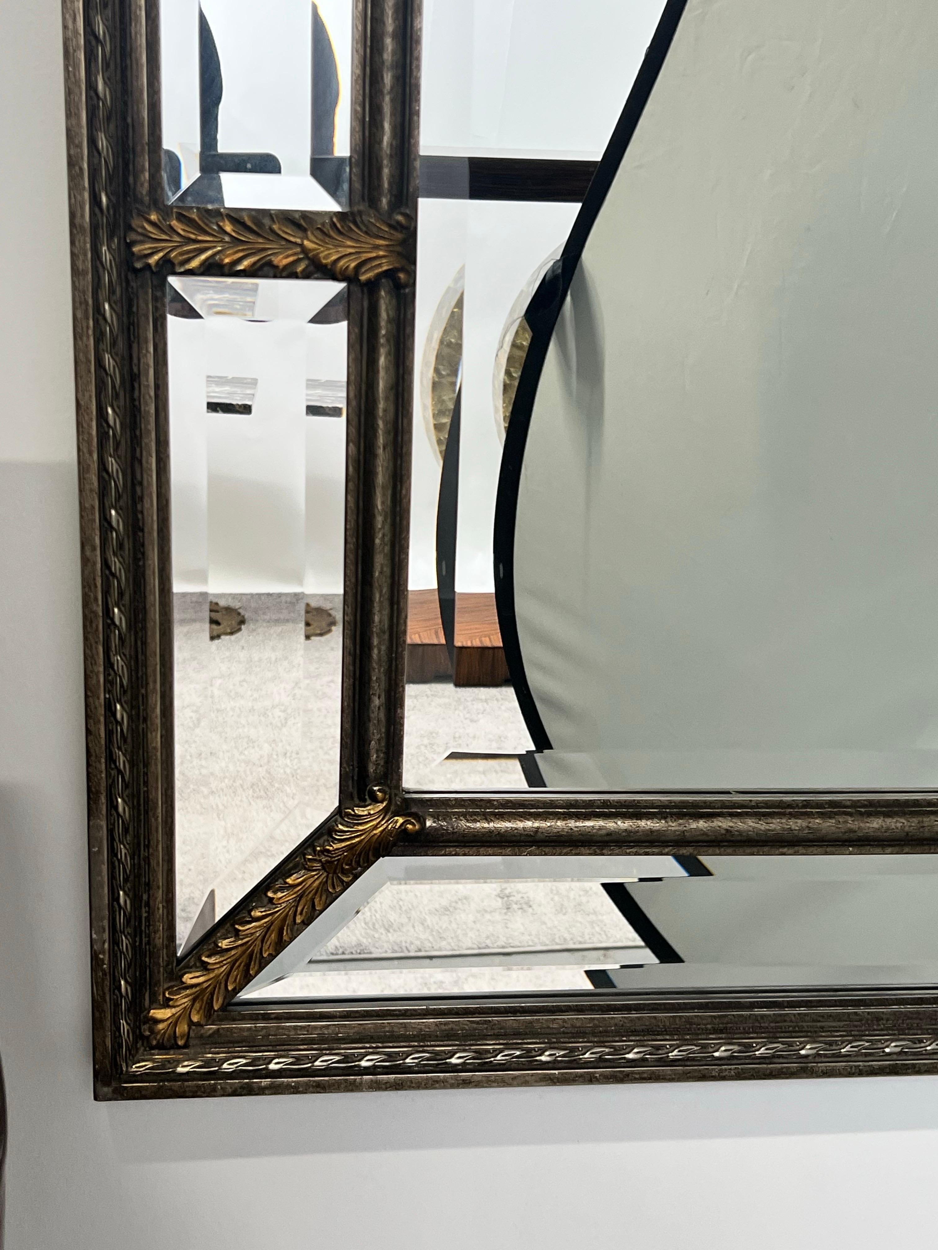 Hollywood Regency Style Beveled Multi-Panel Mirror with Rope & Gilt Leaf Design For Sale 2