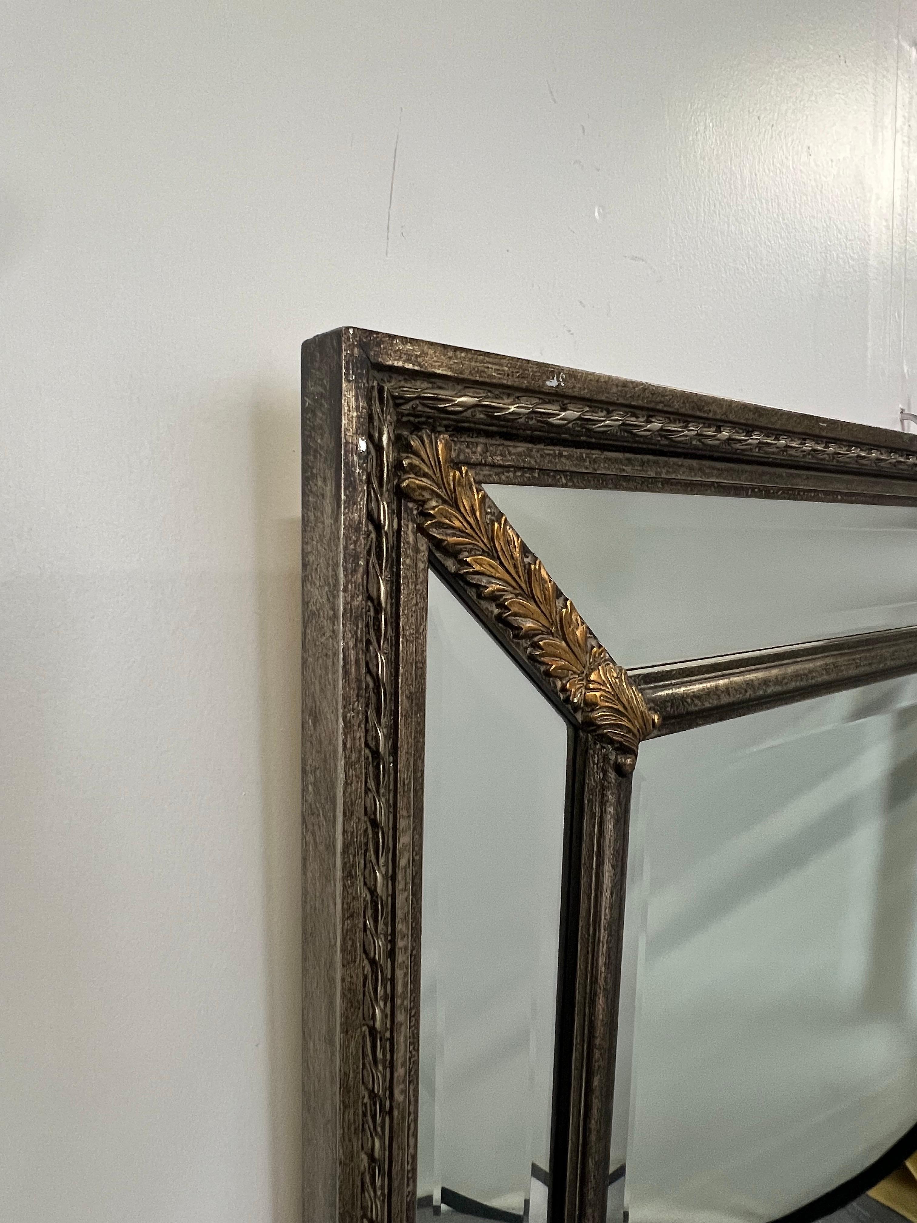 Hollywood Regency Style Beveled Multi-Panel Mirror with Rope & Gilt Leaf Design For Sale 4