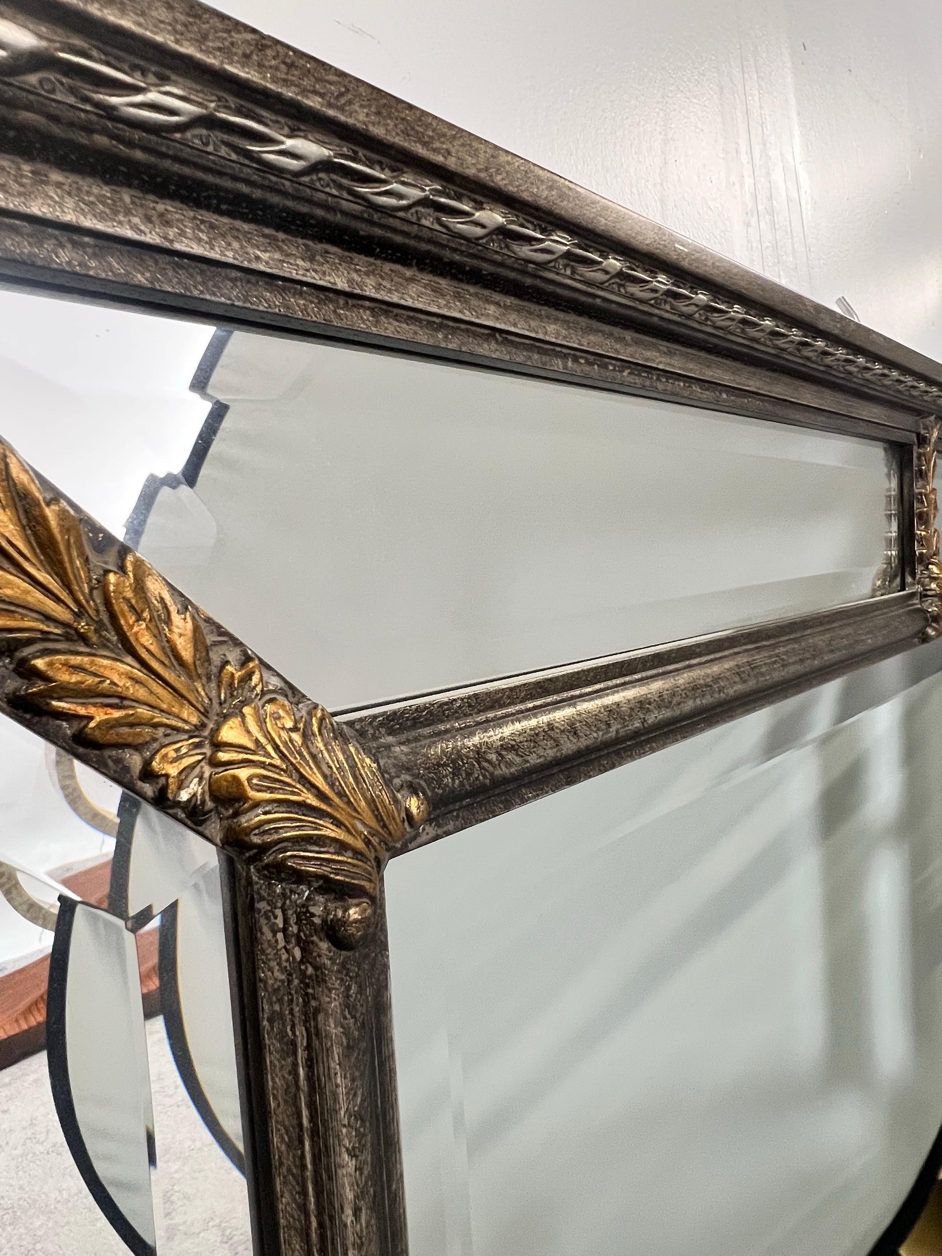 Hollywood Regency Style Beveled Multi-Panel Mirror with Rope & Gilt Leaf Design For Sale 5