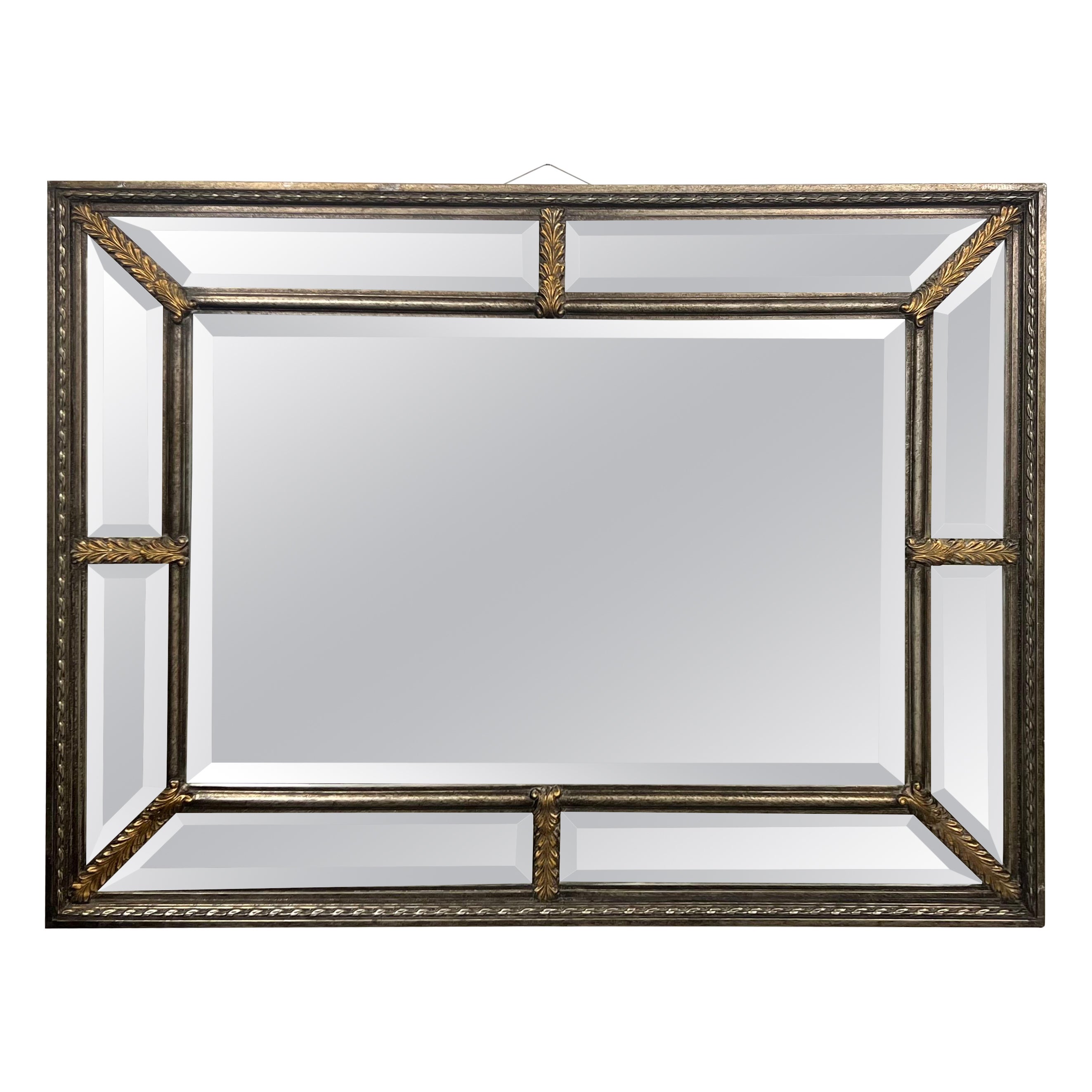 Hollywood Regency Style Beveled Multi-Panel Mirror with Rope & Gilt Leaf Design For Sale