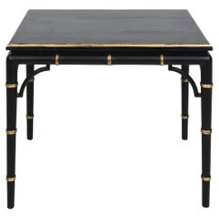 Hollywood Regency Style Black and Gold Faux Bamboo Side Table, circa 1980s