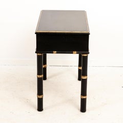 Hollywood Regency Style Black and Gold Faux Bamboo Side Table
