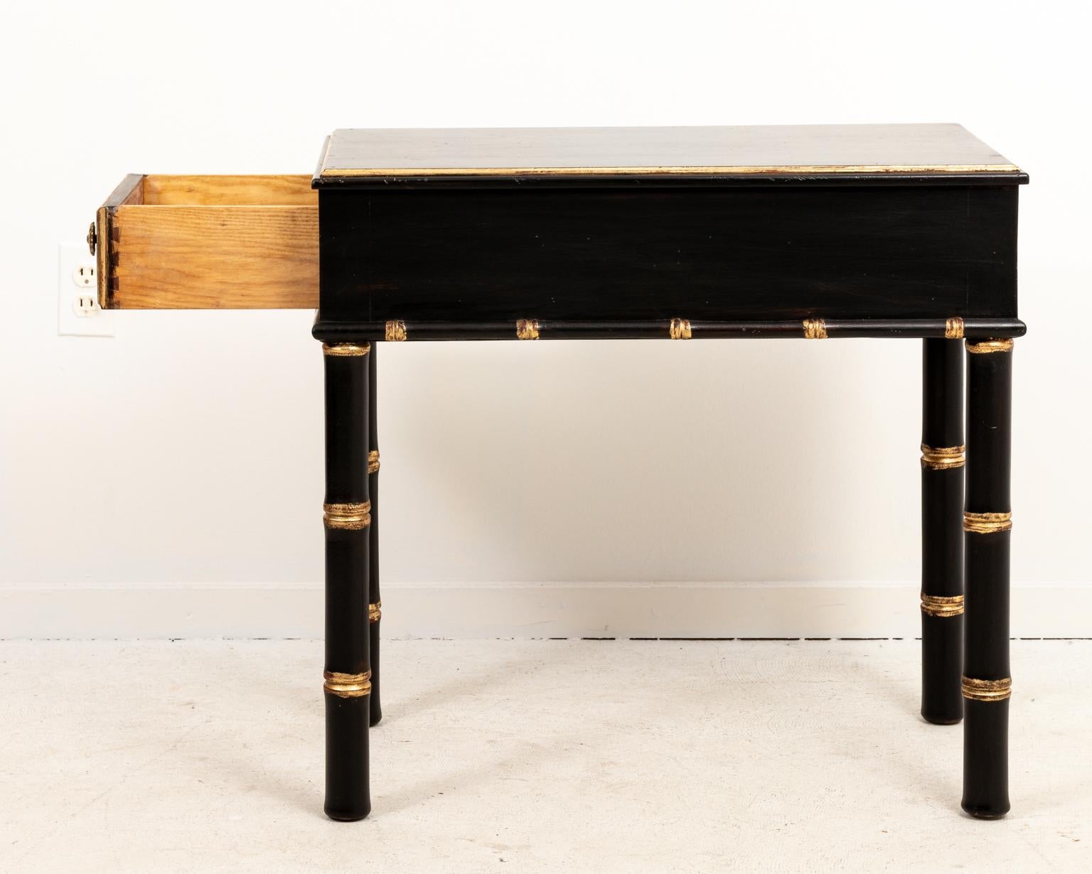 Hollywood Regency Style Black and Gold Faux Bamboo Side Table In Good Condition In Stamford, CT