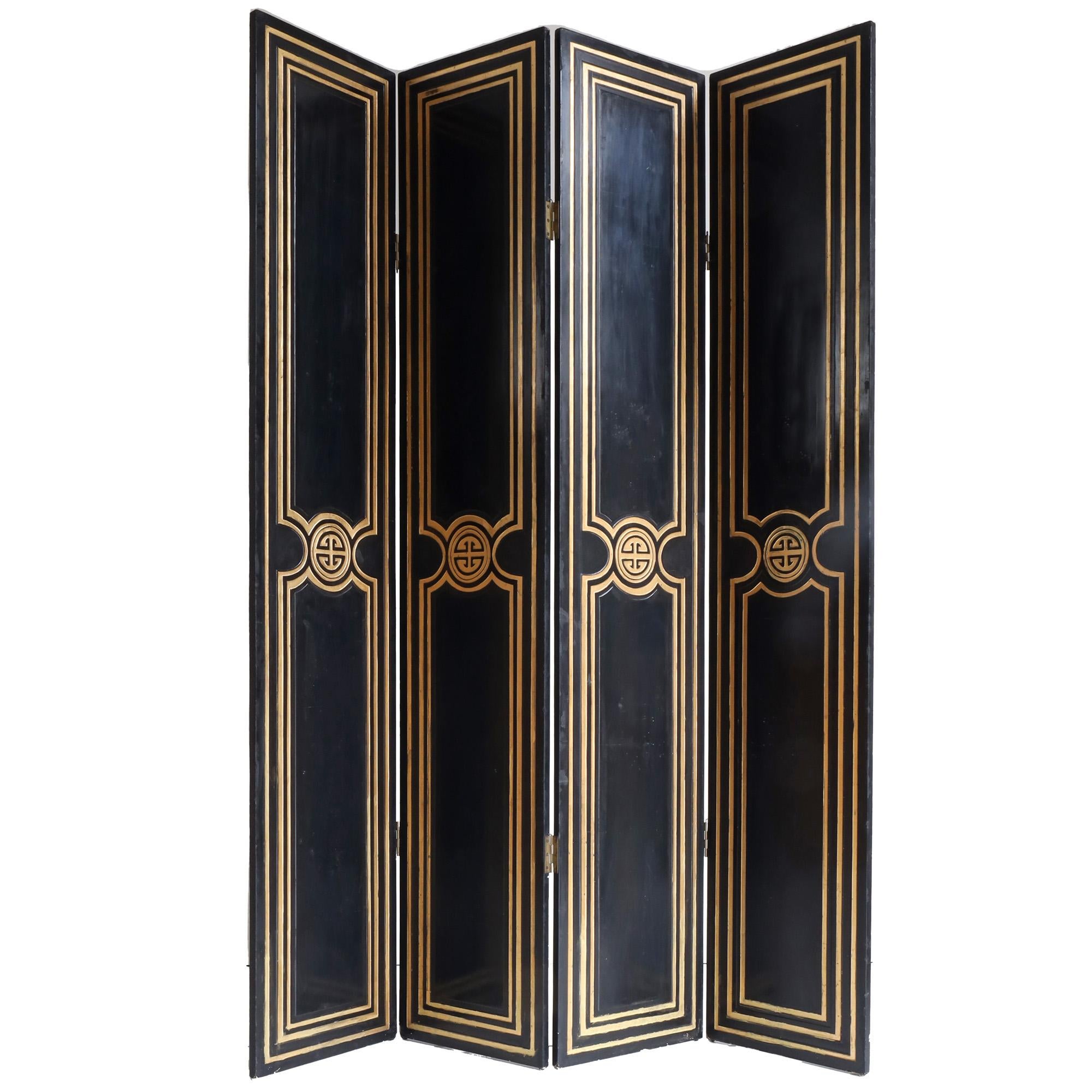 Schwarzer und goldener Bildschirm im Hollywood-Regency-Stil (Hollywood Regency) im Angebot