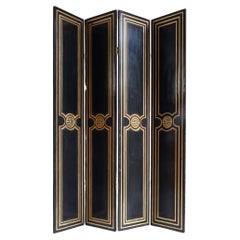 Antique Hollywood Regency Style Black and Gold Screen