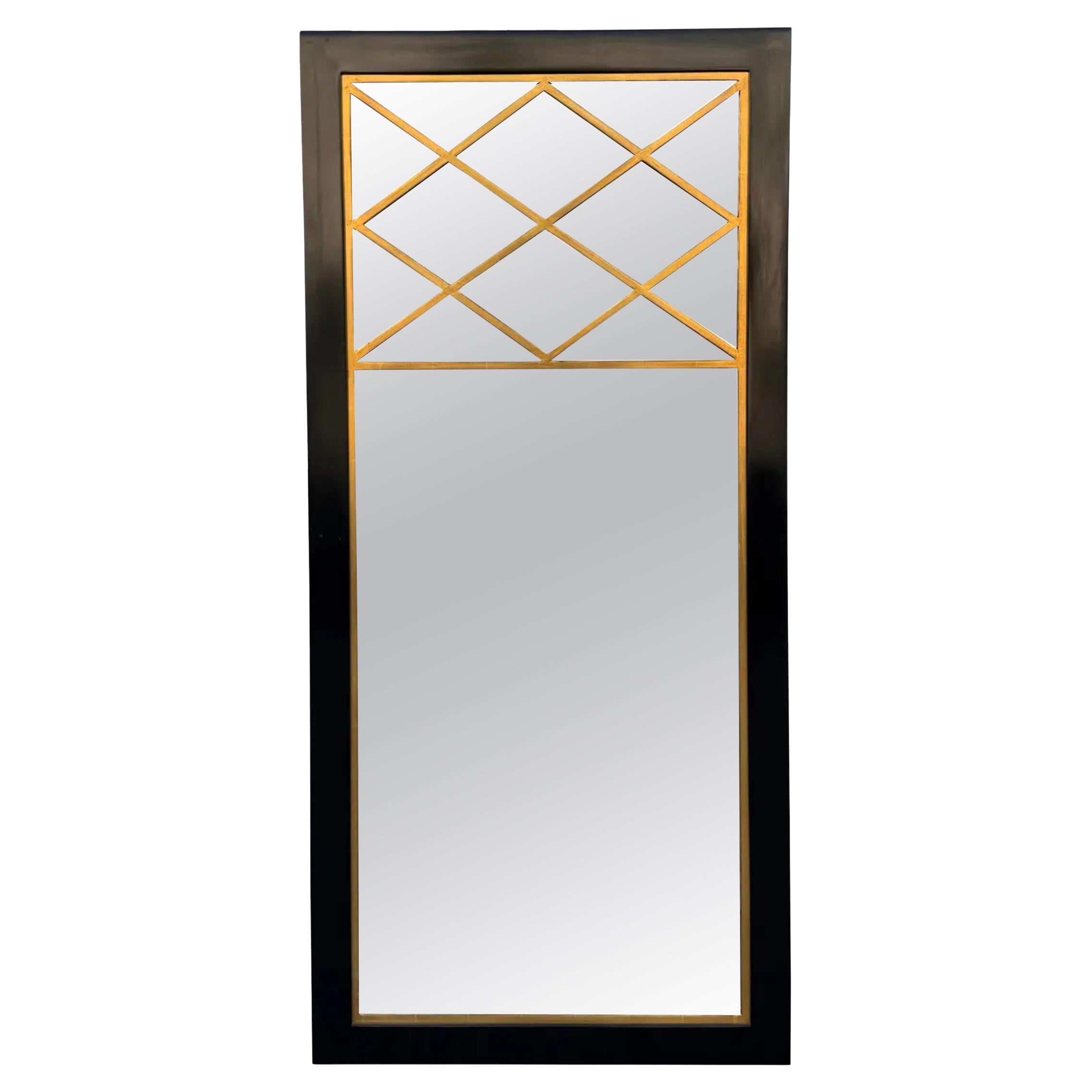 Miroir en bois doré noir et or de style Hollywood Regency