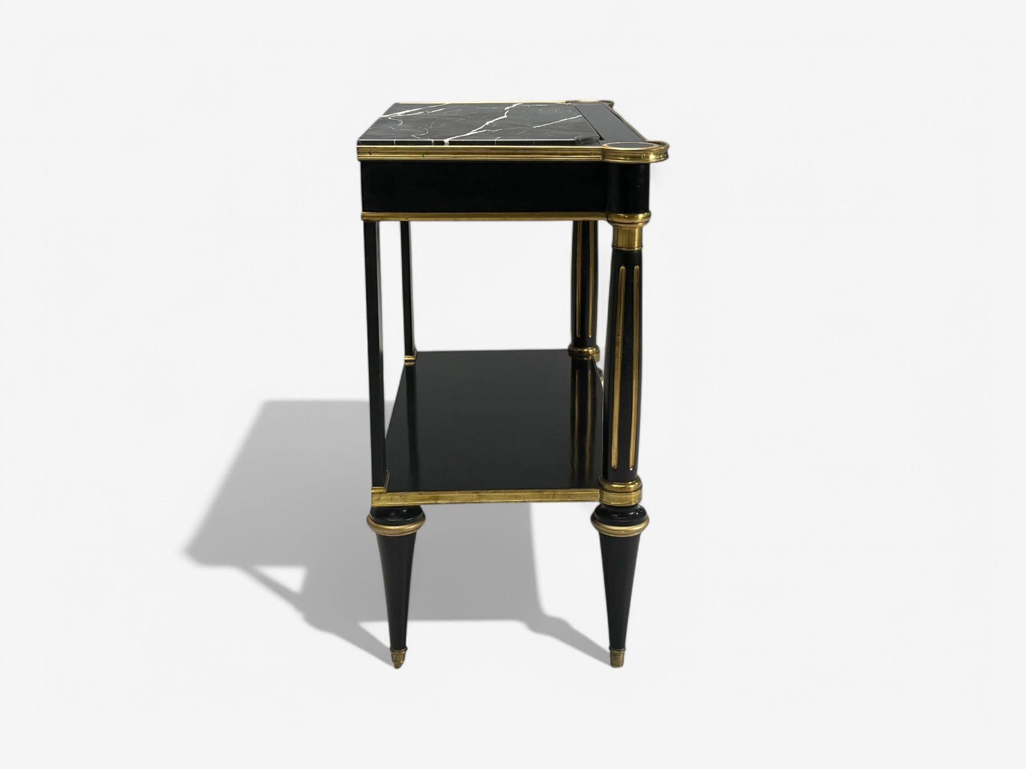 Bronze Hollywood Regency Style, Black Lacquer, Marble, Console Table, USA, 1960s For Sale