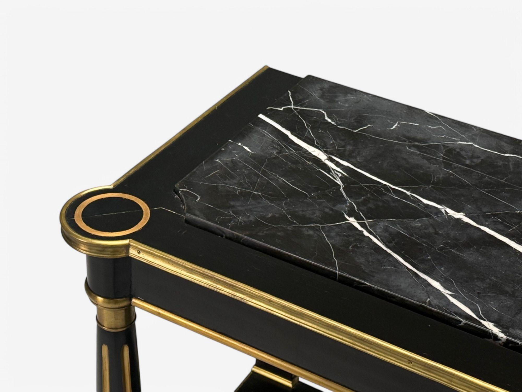 Hollywood Regency Style, Black Lacquer, Marble, Console Table, USA, 1960s For Sale 1