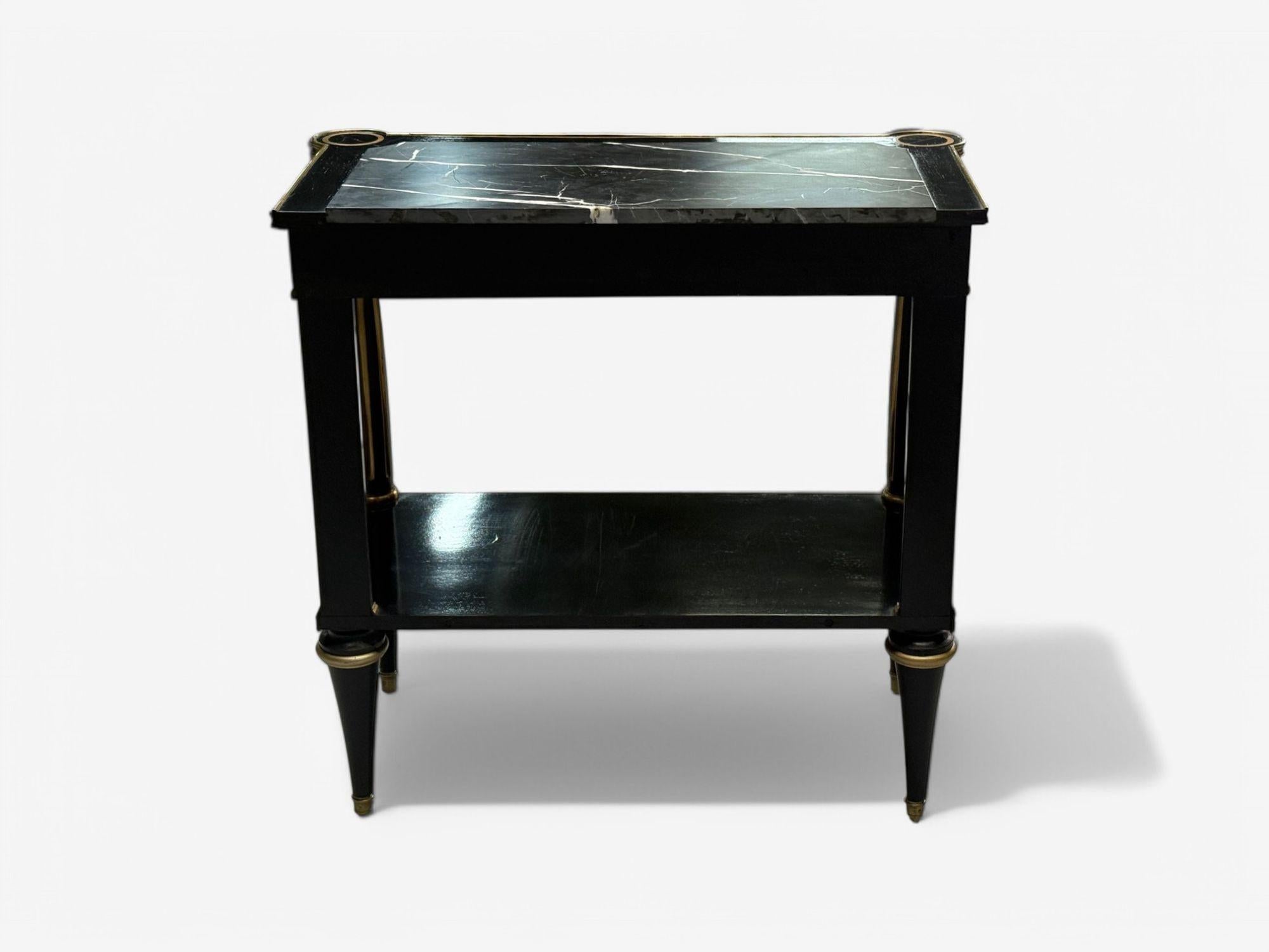 Hollywood Regency Style, Black Lacquer, Marble, Console Table, USA, 1960s For Sale 3