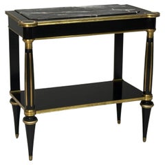 Tavolo da console in stile Hollywood Regency, lacca nera, marmo, USA, anni '60