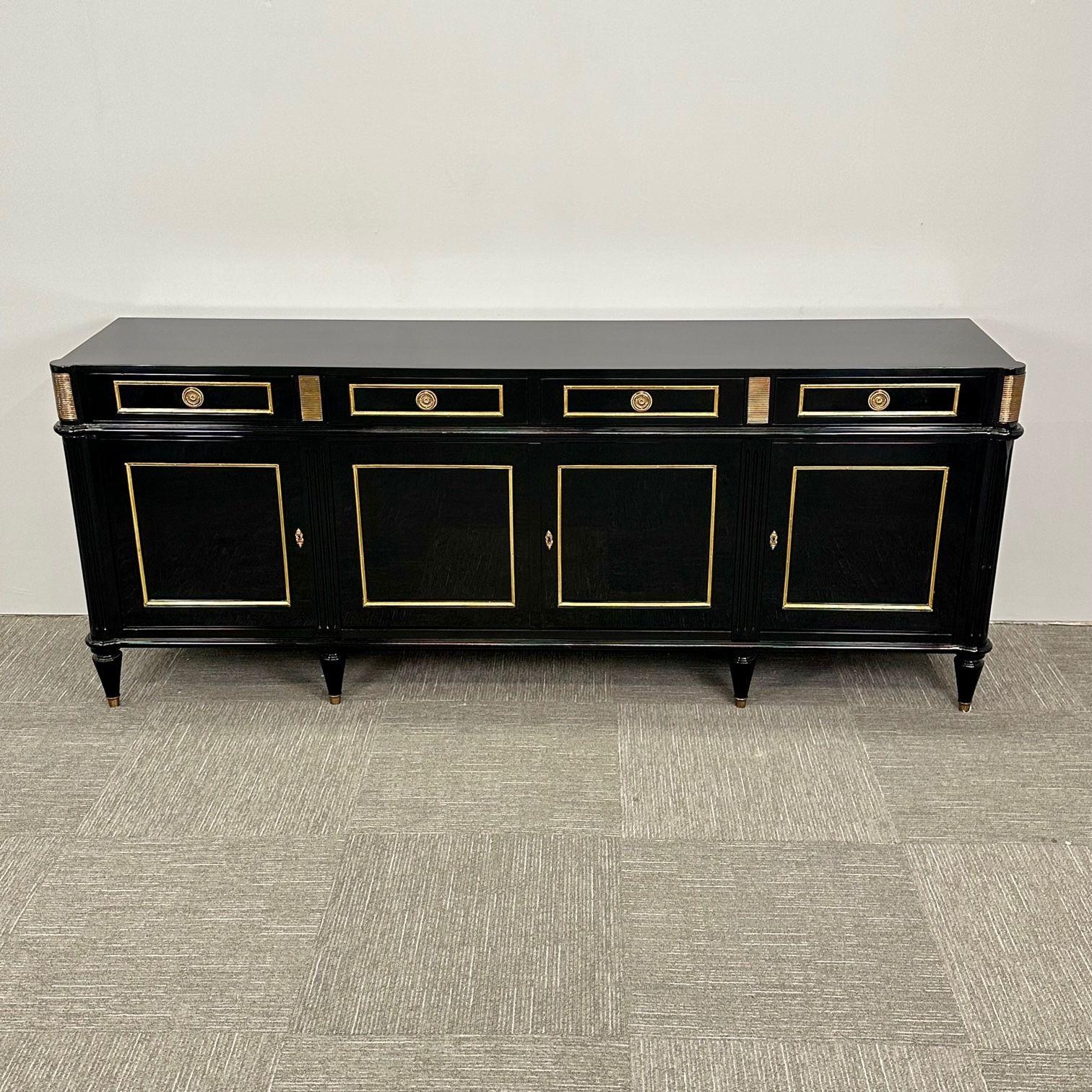 Hollywood Regency Style Black Lacquer Sideboard, Credenza , Maison Jansen Style For Sale 5